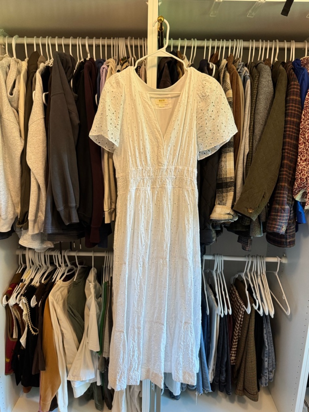 Maeve by Anthropologie White Eyelet Maxi Dress with Flutter Sleeves